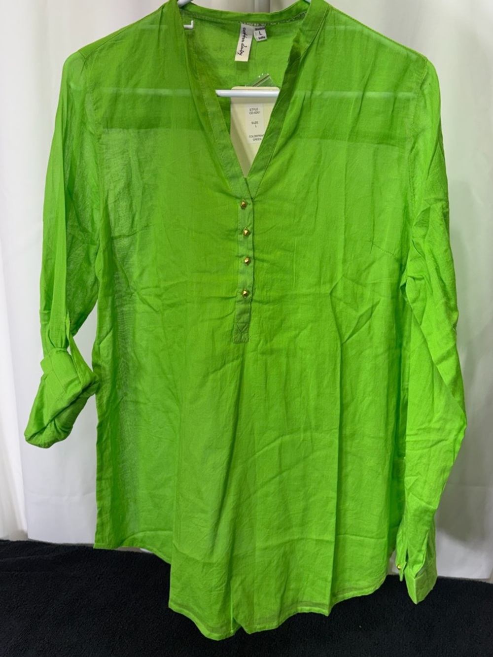 Women's V-Neck Tunic Blouse in Bright Green by Lush 2670